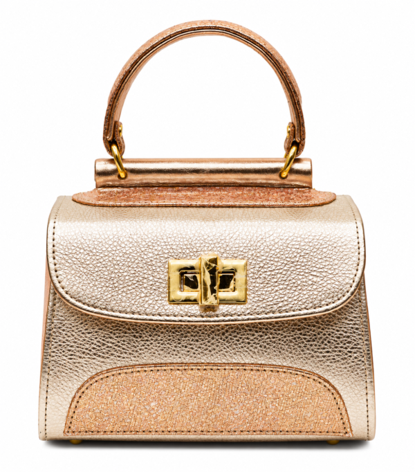 HelaSol AL PMidi metallic pink structured handbag, front view