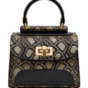 HelaSol AL PMidi Noir Doré black and gold leather handbag, front view