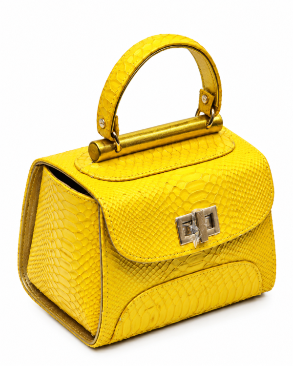 HelaSol AL PMidi Òòrùn yellow textured leather handbag Top-Side Angled View