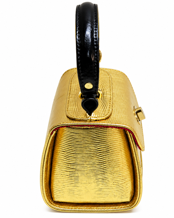 HelaSol AL MMidi Wúrà Dúdú structured metallic gold leather handbag, side view