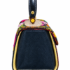 HelaSol Roidery Midi 3528 handbag, side view showing deep blue leather side panel with gold leather trim and structured profile
