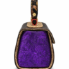 HelaSol AL MMidi Viola Bronze structured handbag, side view showing vivid metallic-purple embossed floral-patterned leather