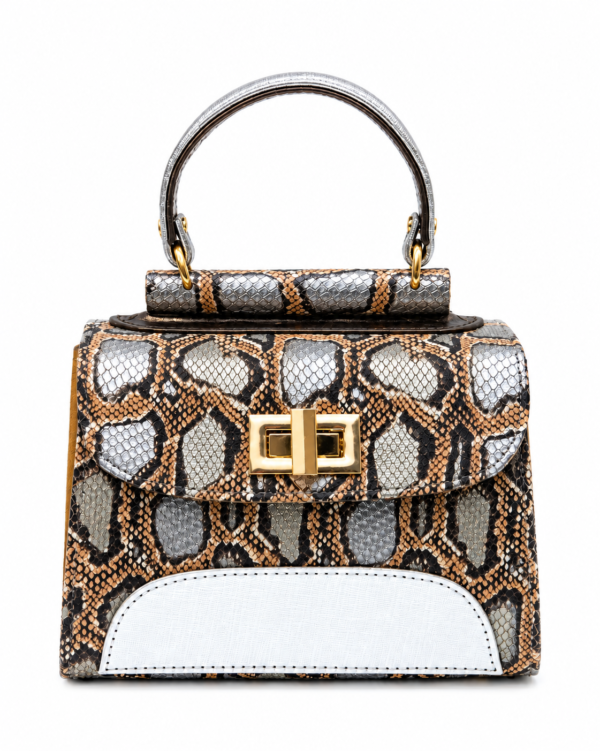 HelaSol AL PMidi Silver Ochre structured handbag, front view