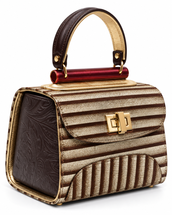 HelaSol AL PMidi Aurum Bordeaux structured handbag, front-side angled view