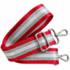 Scarlet red, silver and white 34-inch adjustable detachable webbing strap with silver-tone hardware, compatible with Sísí Èkó Àrà Scarlet Silver and sold separately