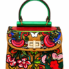HelaSol Roidery Midi 5816 handbag, front view showing multicolour floral Roidery with red, green, pink and white detailing