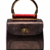 HelaSol AL MMidi Viola Bronze structured handbag, front view in metallic bronze-brown leather with metallic-red handlebar and gold-tone fittings