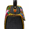HelaSol Roidery Midi 7641 handbag, side view showing deep chocolate-brown leather with Baroque stencilling and gold piping