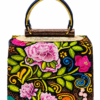 HelaSol Roidery Midi 3528 handbag, back view showing multicolour floral Roidery across black suede leather