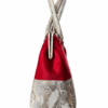 Sísí Èkó Àrà Scarlet Silver handbag, side view showing scarlet red hair-on-hide upper body and silver and white python-print leather lower section