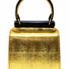 HelaSol AL MMidi Wúrà Dúdú structured metallic gold leather handbag, back view showing black top-handle detailing