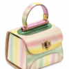 HelaSol AL PMidi Candy Stripes structured handbag, top-side angled view showing handle and green top detailing