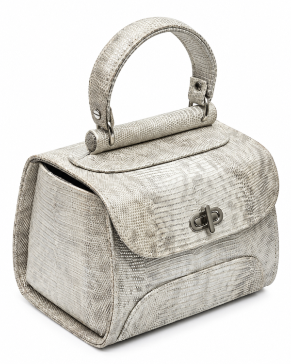 HelaSol AL PMidi Pearl Silver structured handbag, angled front view