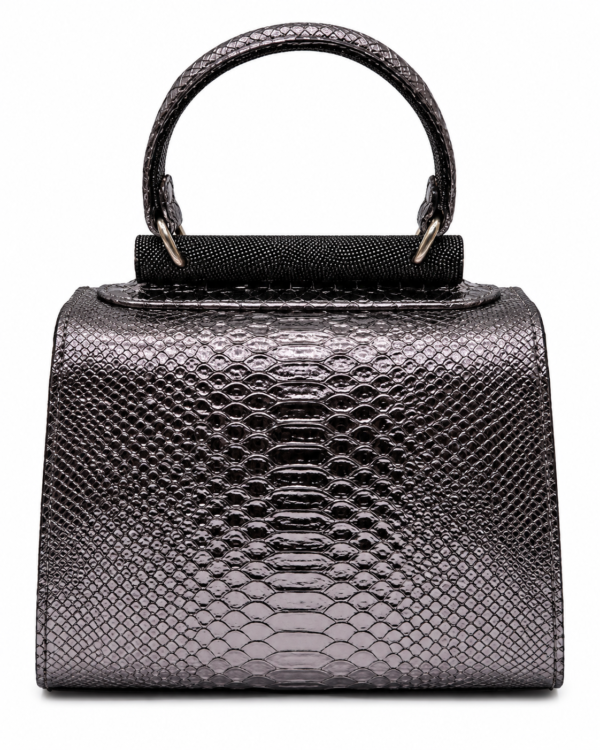 HelaSol AL PMidi Deep Plum Étain deep plum pewter leather handbag, back view