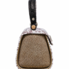 HelaSol AL MMidi Ivoire Sépia structured handbag, side view showing light antique-brown nubuck suede with powdery white speckling and golden-yellow leather piping
