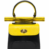 HelaSol AL Chōnmun MM Noir Soleil structured black and yellow handbag, front view with extended handlebar and gold-tone fittings