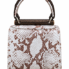 HelaSol AL MMidi Ivoire Sépia structured handbag, back view in ivory and brown patterned leather with dark chocolate gold-flecked handle detailing