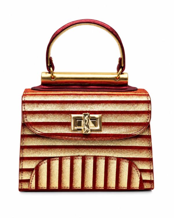 HelaSol AL PMidi Aurum Rouge Impérial structured handbag in gold and red leather, front view