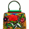 HelaSol Roidery Midi 5816 handbag, back view showing large red floral Roidery, green foliage and scrolling multicolour detailing
