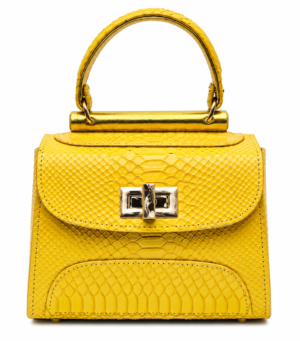 HelaSol AL PMidi Òòrùn yellow textured leather handbag, front view