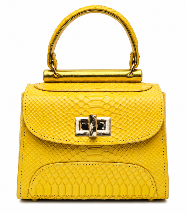 HelaSol AL PMidi Òòrùn yellow textured leather handbag, front view