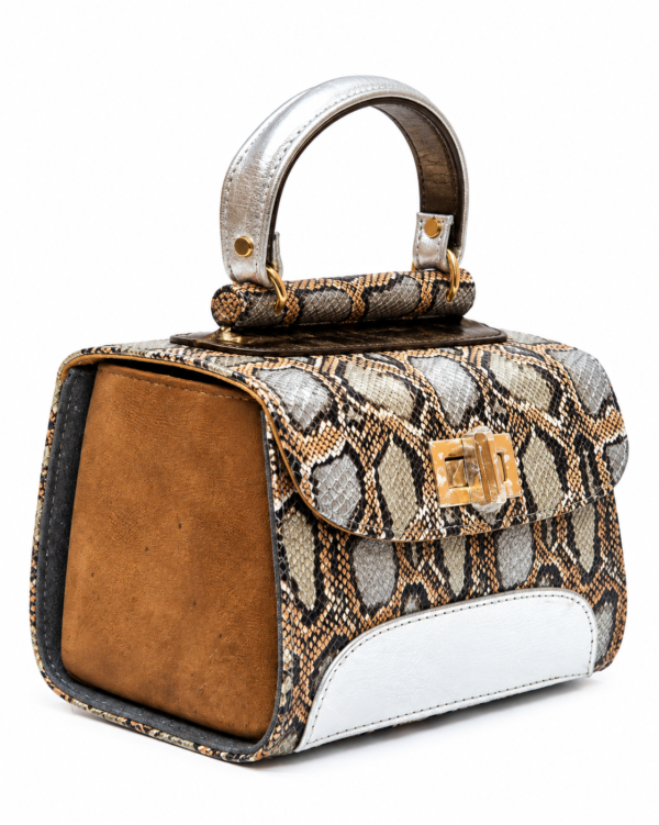 HelaSol AL PMidi Silver Ochre structured handbag, front-side angled view