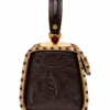 HelaSol AL PMidi Aurum Bordeaux structured handbag, side view showing embossed chocolate-brown leather panel