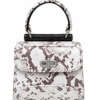 HelaSol AL MMidi Ivoire Sépia structured handbag, front view in ivory and brown patterned leather with dark chocolate gold-flecked handle detailing