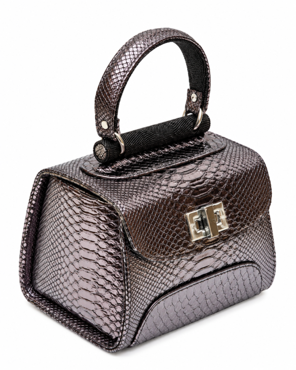 HelaSol AL PMidi Deep Plum Étain deep plum pewter leather handbag, front-side angled