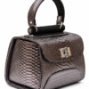 HelaSol AL PMidi Plum Étain deep plum pewter leather handbag, front-side angled view