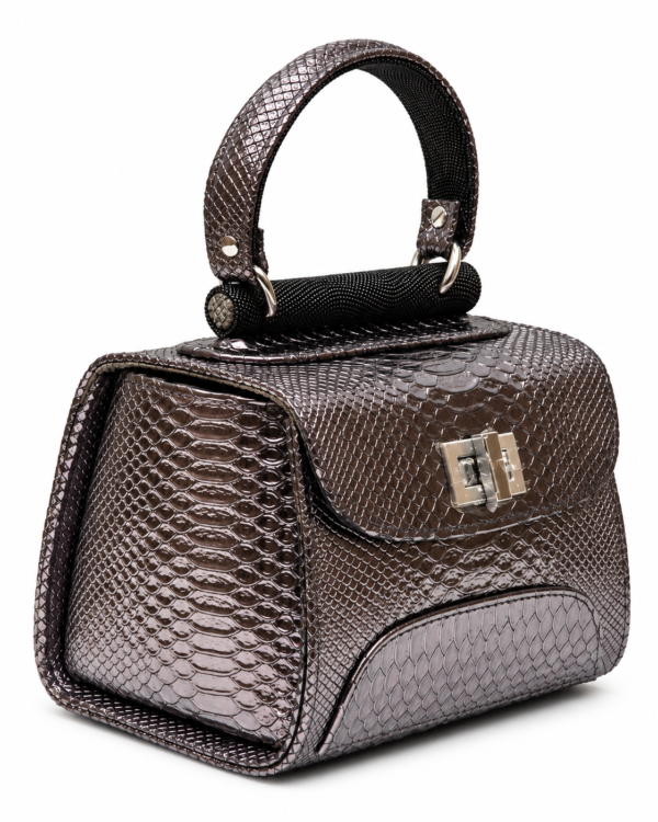 HelaSol AL PMidi Plum Étain deep plum pewter leather handbag, front-side angled view